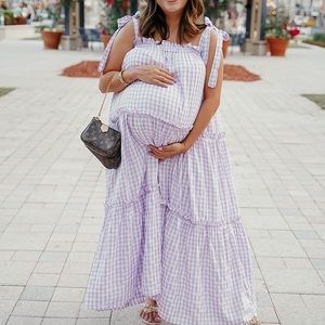 Purple gingham maxi dress